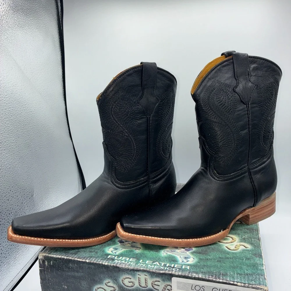 Los Gueritos Western Boots Kids Size 2.5 Black Leather Cowboy NEW
